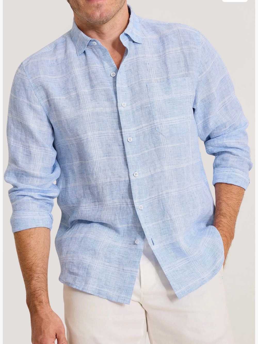 Tommy Bahama Paradisio Plaid Soft Light Blue Linen Button-Down Shirt XXXL